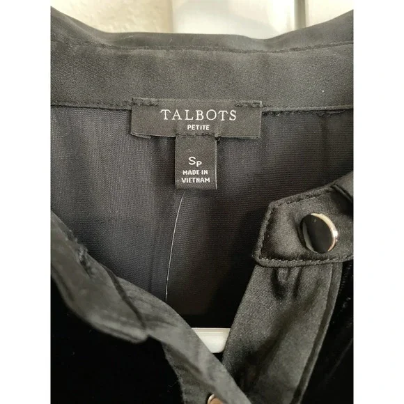 Talbots Black Velvet Popover Collared Shirt Dress Mini Whimsigoth S Quiet Luxury - Picture 4 of 8